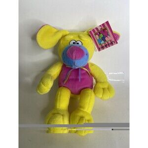 MTY International Yellow Puppy Dog Yellow Pink Blue Stuffed Animal Toy with Bow